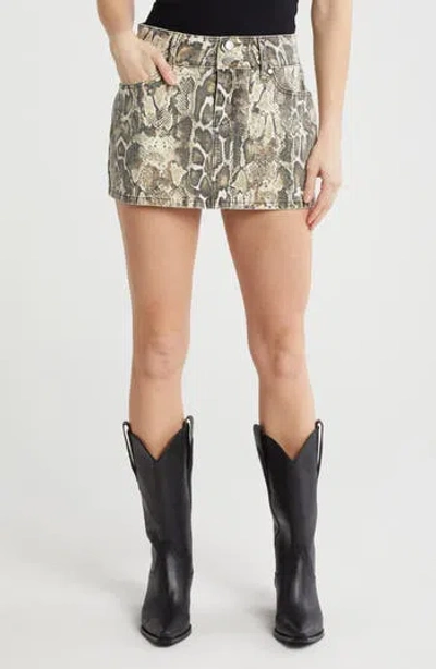 Ptcl Double Button Snake Print Denim Miniskirt In Snake Stripe