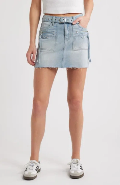 Ptcl Eve Moto Zip Pocket Denim Miniskirt In Light Indigo