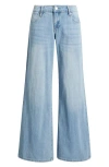 Ptcl Faux Pearl Trim Wide Leg Jeans In Indigo