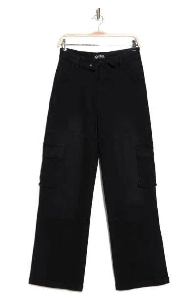 Ptcl Fold Waist Cargo Pants In Black Wash