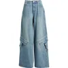 Ptcl High Waist Baggy Cargo Jeans In Indigo