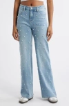 Ptcl High Waist Faux Pearl Flare Leg Jeans In Indigo