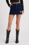 Ptcl June Distressed Easy Stretch Denim Miniskirt In Rinse