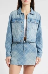 Ptcl Lani Plaid Crop Denim Jacket In Light Indigo