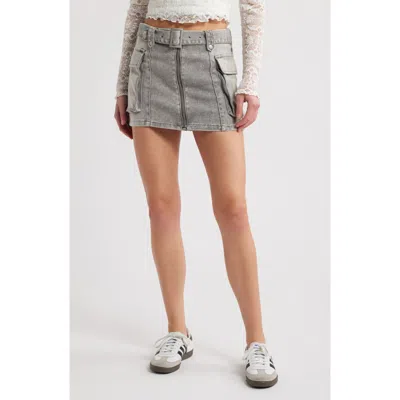 Ptcl Lea Belted Stretch Denim Miniskirt In Grey