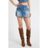 Ptcl Leda Floral Appliqué Denim Miniskirt In Indigo