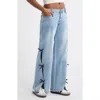 Ptcl Low Rise Bow Side Slit Wide Leg Jeans In Indigo