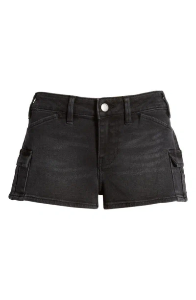 Ptcl Low Rise Cargo Denim Shorts In Black Wash