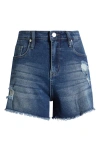 Ptcl Mila High Waist Distressed Denim Shorts In Med Indigo Decon