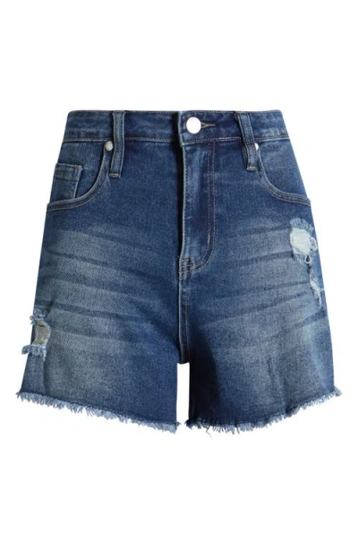 Ptcl Mila High Waist Distressed Denim Shorts In Med Indigo Decon