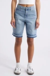 Ptcl Relaxed Hem Denim Bermuda Shorts In Med Indigo