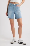 Ptcl Remi High Waist Cuf Off Denim Shorts In Faded Indigo