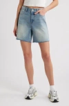 Ptcl Rhea High Waist Wide Leg Denim Shorts In Tinted Med Indigo