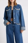 Ptcl Rhinestone Detail Denim Trucker Jacket In Blue