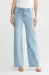 Ptcl Rhinestone Embellished High Waist Ultrawide Leg Jeans In Blue
