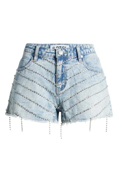 Ptcl Rhinestone Fringe Denim Shorts In Light Indigo