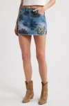 Ptcl Ria Floral Print Denim Miniskirt In Blue