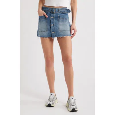 Ptcl Sierra Belted Denim Miniskirt In Blue