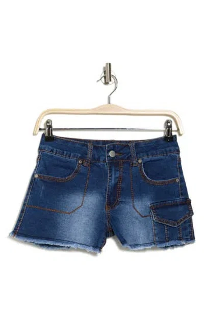 Ptcl Stitched Cutout Denim Shorts In Med Blue