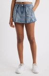 Ptcl Studded Frayed Cargo Miniskort In Medium Wash