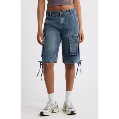 Ptcl Vale Baggy Denim Cargo Bermuda Shorts In Dark Wash