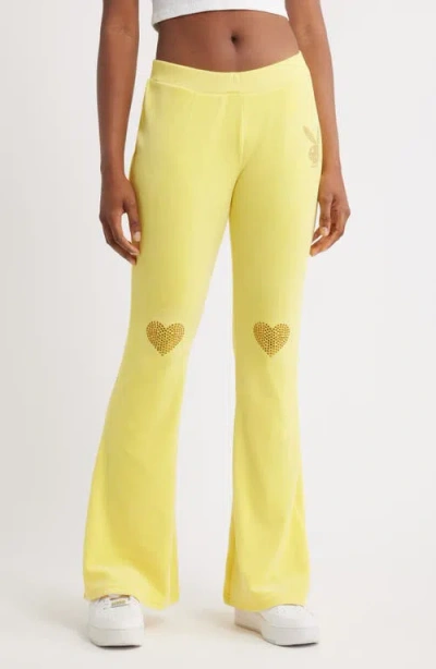 Ptcl X Playboy Rhinestone Logo Velour Flare Leg Pants