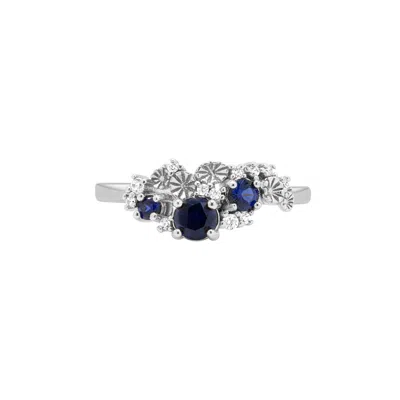 Ptera Jewelry Women's Sea Of Dreams Sapphire Cluster Ring - Silver