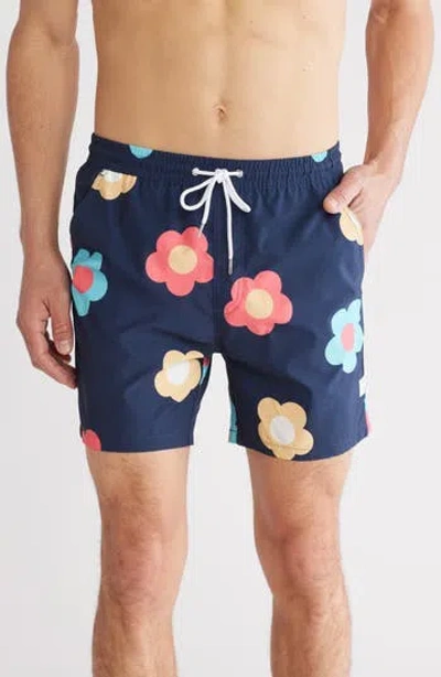 Public Art Flower Swim Shorts In Dark Navy