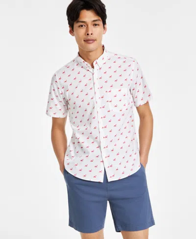 Public Art Men's Cotton Flamingo Party Printed Button Shirt In White