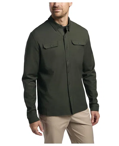 Public Rec Stretch Thermal Button Down Shirt In Dark Olive