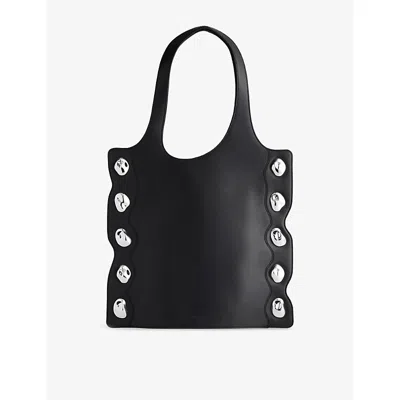 Published By Womens Side Stone Leather Tote Bag Black And Chrome