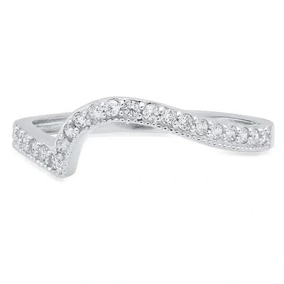 Pre-owned Pucci 0.21ct Round Simulated Diamond Engagement Curved Chevron V Band 14k White Gold In White/colorless