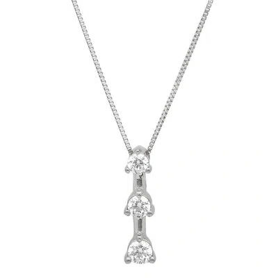 Pre-owned Pucci 0.25ct Round Cut Simulated Solitaire 3-stone Pendant 14k White Gold + 16" Chain In D