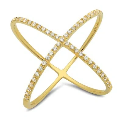Pre-owned Pucci 0.28ct Round Simulated Diamond Designer Cross Anniversary Ring 14k Yellow Gold