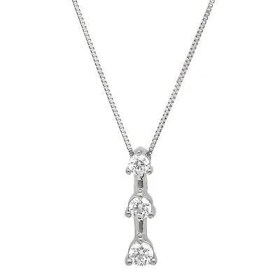 Pre-owned Pucci 0.45ct Round Cut Simulated Solitaire 3-stone Pendant 14k White Gold + 16" Chain