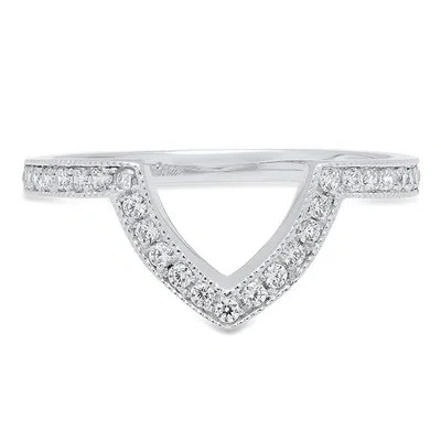 Pre-owned Pucci 0.47 Round Simulated Diamond Anniversary Chevron V Stacking Band 14k White Gold In White/colorless
