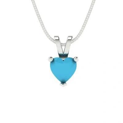 Pre-owned Pucci 0.5 Ct Heart Cut Simulated Turquoise Pendant Necklace 18" Chain 14k White Gold