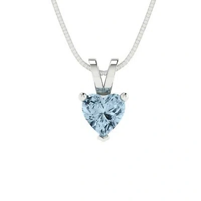 Pre-owned Pucci 0.5 Ct Heart Cut Sky Blue Topaz Pendant Necklace 18" Chain Box 14k White Gold