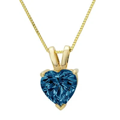 Pre-owned Pucci 0.5 Ct Heart London Blue Topaz Pendant Necklace 16" Chain Gift 14k Yellow Gold In D