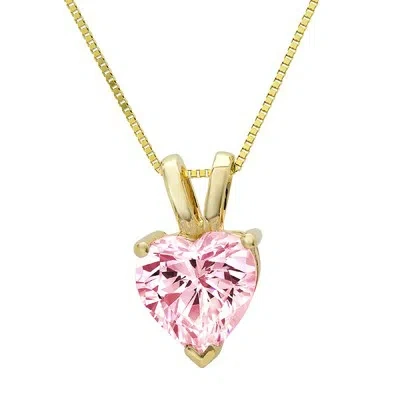 Pre-owned Pucci 0.5 Ct Heart Simulated Pink Diamond Pendant 16 Box Chain Box 14k Yellow Gold