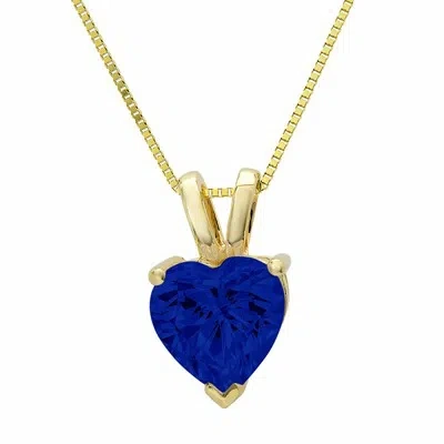 Pre-owned Pucci 0.5 Ct Heart Simulated Blue Sapphire Pendant 16" Chain Gift 14k Yellow Gold