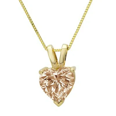 Pre-owned Pucci 0.5 Ct Heart Simulated Champagne Diamond Pendant 16 Chain Box 14k Yellow Gold