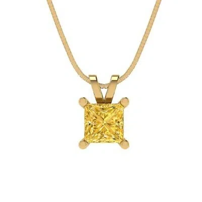 Pre-owned Pucci 0.5 Ct Princess Cut Real Citrine Pendant Necklace 18 Box Chain 14k Yellow Gold