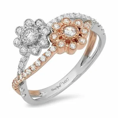 Pre-owned Pucci 0.5 Ct Round Cut Lab Created Diamond Stone 18k White/rose Gold Halo Ring In G-h