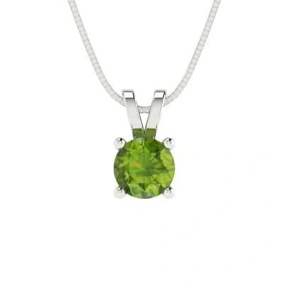 Pre-owned Pucci 0.5 Ct Round Cut Natural Peridot Pendant Necklace 18" Chain Solid 14k White Gold