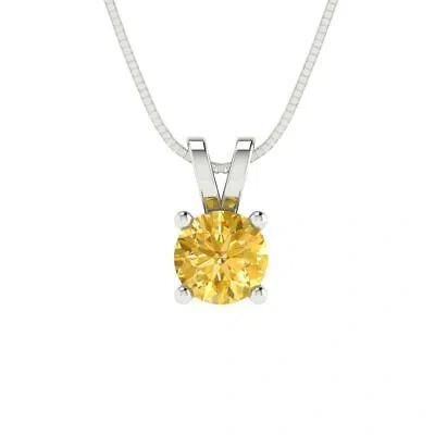 Pre-owned Pucci 0.5 Ct Round Cut Vvs1 Real Citrine Pendant Necklace 18 Box Chain 14k White Gold In Yellow