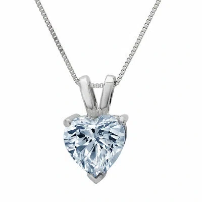 Pre-owned Pucci 0.5 Heart Classic Natural Aquamarine Pendant 16 Box Chain Gift 14k White Gold In D