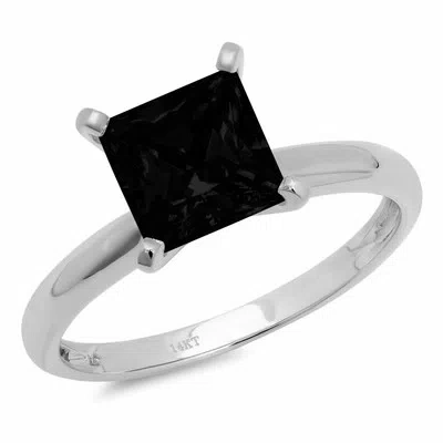 Pre-owned Pucci 0.5 Princess Cut Designer Statement Natural Onyx Ring Real Solid 14k White Gold