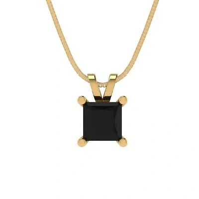 Pre-owned Pucci 0.5 Princess Cut Natural Onyx Pendant Necklace 18" Chain Solid 14k Yellow Gold