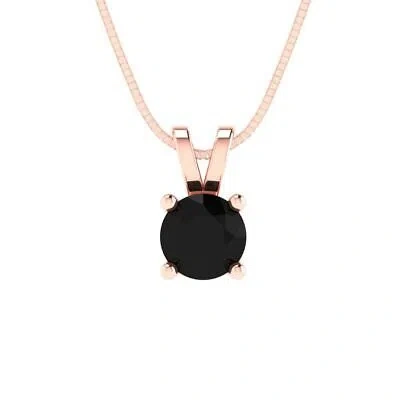 Pre-owned Pucci 0.5 Round Cut Natural Onyx Pendant Necklace 16" Chain Solid 14k Rose Pink Gold
